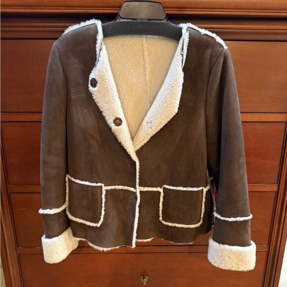 Eleventy Suede Jacket with Shearling Trim - Picture 2 of 5